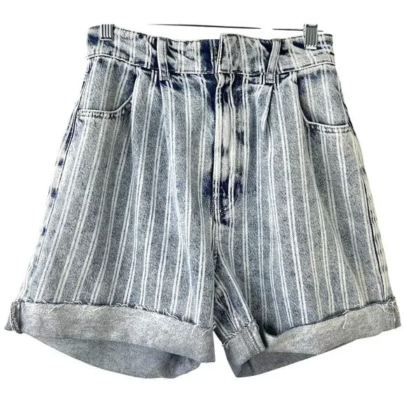 FP We The Free Dogtown Cutoff Bermuda Shorts Blue Denim Baggy Distressed Size 27 - Picture 2 of 14